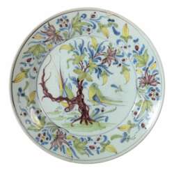 Faience plate with bird painting, 18./19. Century