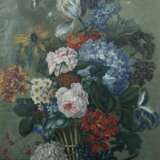 Stilllebenmaler des 19./20. Jahrhundert ''Üppiges Blumenbouquet mit Schmetterlingen'' - Foto 1