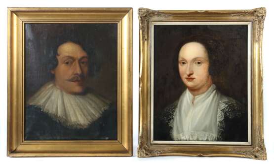 Portraitmaler des 17./18. Jahrhundert Paar Portraits: 1x ''Bildnis einer adeligen Dame'' in schwarzem Kleid mit Kragen angetan - Foto 1