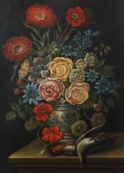 Stilllebenmaler des 18. Jahrhundert ''Blumenstillleben mit Federvieh''