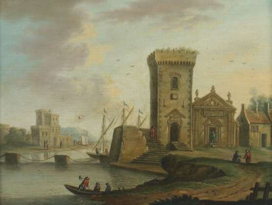 Landschaftsmaler des 19. Jahrhundert ''Uferpartie mit Turm'' - Foto 1