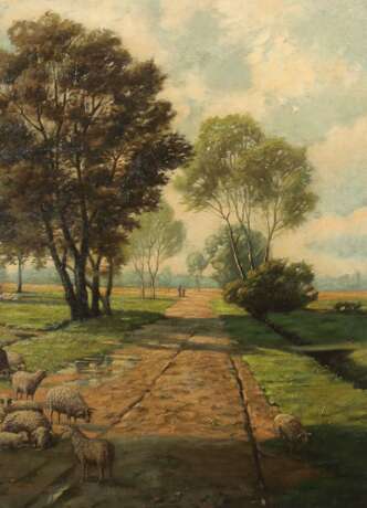 Maler des 19./20. Jahrhundert ''Schafherde'' im Vordergrund auf einem Weg - Foto 1