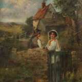 Maler des 19./20. Jahrhundert ''Bauernpaar vor Bauernkate'' - Foto 1
