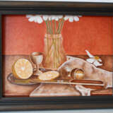 “Still life with flowers lemon and silverware” Canvas Oil paint Still life 2013 - photo 1