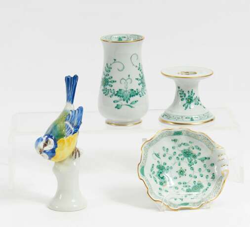 Meissen, Kleine Vase, Kerzenhalter, kleine Muschelschale, Meise - Foto 1