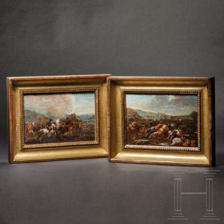 Zwei Ölbilder eines Reitergefechts, 18. Jahrhundert - Foto 1