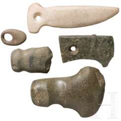 Fünf Steingeräte, Mittel- und Südamerika, ca. 3000 vor Christus – 1000 n. Chr.