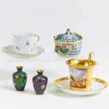 2 Cloisonné-Minivasen, Tasse, Mokkatässchen, Streublumendose - photo 1