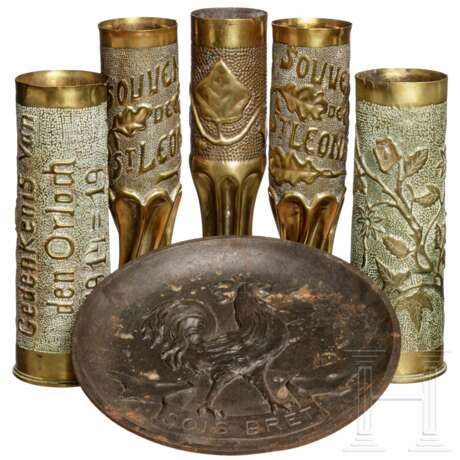 Fünf Vasen aus Granathülsen, Frankreich und Belgien, 1. Weltkrieg - фото 1