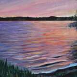 “The sunset on the lake Habalovo” Cardboard Acrylic paint Realist Landscape painting 2019 - photo 3