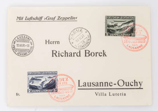Liechtenstein - Zeppelinpost 1931 Flug von Vaduz nach Lausanne, - Foto 1