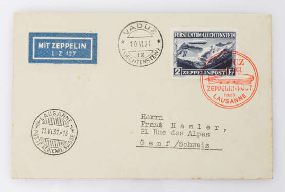 Liechtenstein - Zeppelinpost 1931 Flug von Vaduz nach Genf, - фото 1
