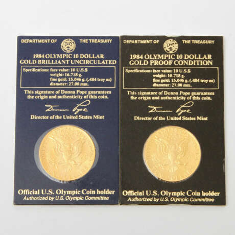 Olympia 1984 Gold-Set mit 3 x 5000 Dinar und 2 x 10 Dollars, - фото 3