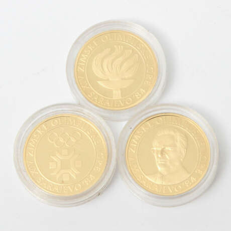 Olympia 1984 Gold-Set mit 3 x 5000 Dinar und 2 x 10 Dollars, - Foto 4