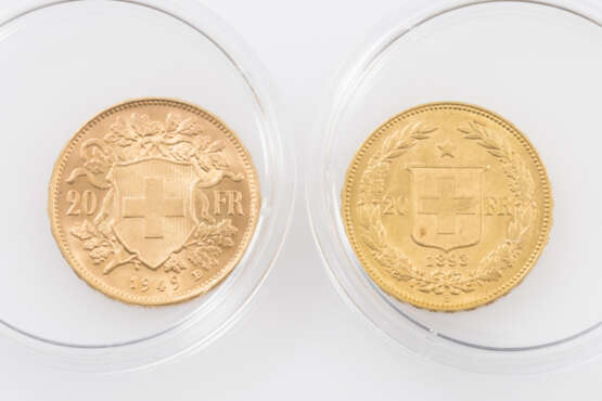 Schöne kleine Zusammenstellung Schweiz - bestehend aus 1 x Schweiz - 20 Franken 1893/B, Helvetia, 5,8g Gold fein - Foto 2