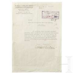 Eigenhändig signierter Brief Walther Darrés an Bürckel vom 9.6.1938