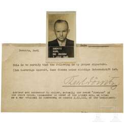 Karl Dönitz officiel de la Unterschriftenbestätigung 1945 avec Photo