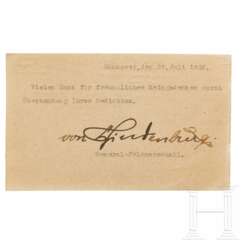 Autographe GFM Paul von Hindenburg, 1920