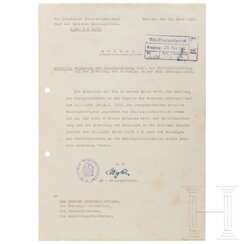 Le décret du premier Ministre de Prusse, 1936 - Tintenunterschrift Reinhard Heydrich