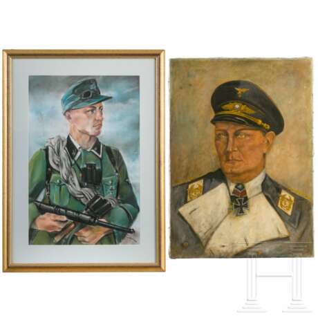 Pastell "Gebirgsjäger der Waffen-SS" nach Paul Roloff und Portraitgemälde Hermann Göring - Foto 1