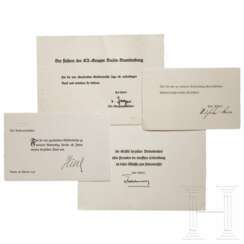Hartmann Lauterbacher - vier signierte Danksagungskarten von Konstantin Hierl, Hans von Tschammer und Osten, Wilhelm Murr und Dietrich von Jagow