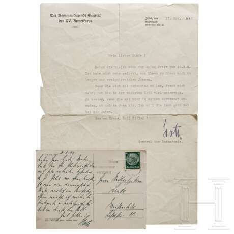 General Hermann Hoth - Brief und Postkarte an seinen Weltkriegskameraden Paul Linde - Foto 1