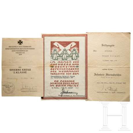 Urkunden eines Obergefreiten im Infanterie-Regiment 487 - Foto 1