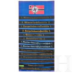 14 Mützenbänder, überwiegend der deutschen Kriegsmarine