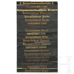 21 Mützenbänder, überwiegend der deutschen Kriegsmarine