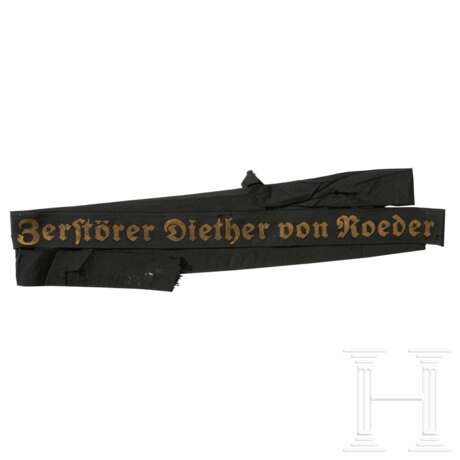 Mützenband der Deutschen Kriegsmarine - "Zerstörer Diether von Roeder" - фото 1