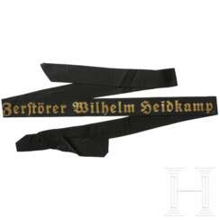 Mützenband der Deutschen Kriegsmarine - "Zerstörer Wilhelm Heidkamp"