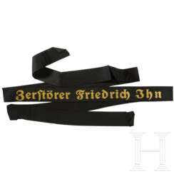Mützenband der Deutschen Kriegsmarine - "Zerstörer Friedrich Ihn"