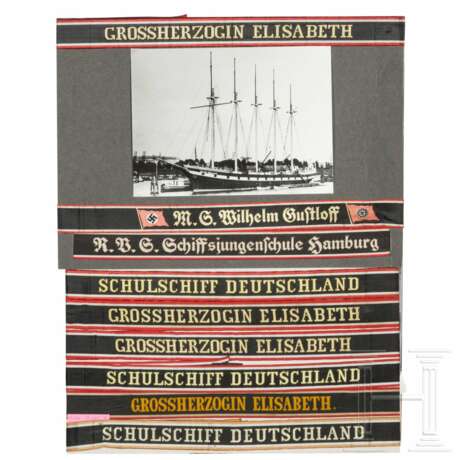 Neun Mützenbänder, überwiegend von der Deutschen Handelsmarine - photo 1