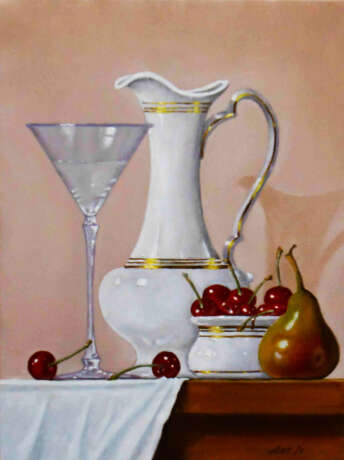 “Still life with Martini pear and cherry” Canvas Oil paint Realist Still life 2019 - photo 1