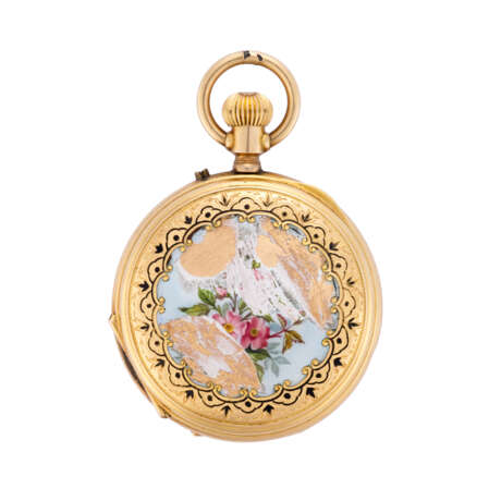 PATEK & Co: Orologio da tasca in oro 18K decorato con miniatura bucolica in smalti policromi, savonnette - фото 3