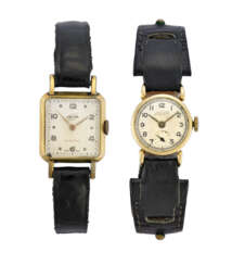 TISSOT e ENICAR: Lotto composto da due orologi da polso da donna in oro il primo, in acciaio dorato il secondo entrambi con cinturini in pelle 