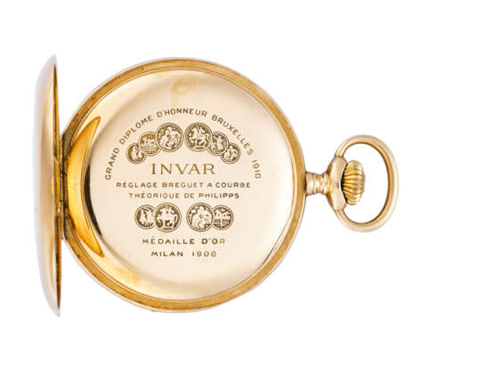 INVAR: Orologio da tasca in oro 14K, savonnette decorato con stemma araldico a rilievo e smaltato - Foto 2