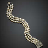 Bracciale a tre fili di perle bianche coltivate di diam. mm 5 - фото 1