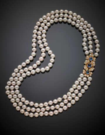Collana a tre fili di perle coltivate bianche di mm 7/7.50 circa - фото 1