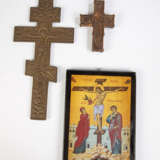 Holzkruzifix, Bronzeikone und Ikone - photo 1