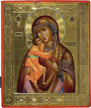 Fein gemalte Ikone mit der Gottesmutter Feodorowskaja - photo 1