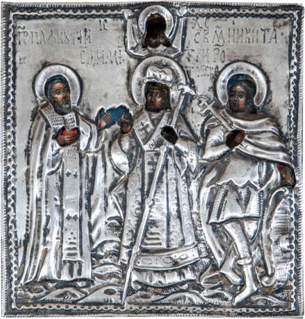 Kleine Ikone mit den Heiligen Pafnuti, Dimitri von Rostow und Niktias - фото 1
