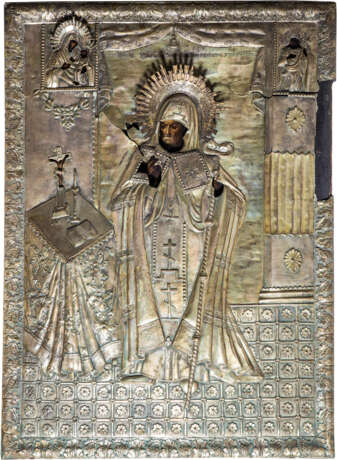 Große Ikone mit dem Heiligen Mitrofan von Woronesch mit Oklad - Foto 1