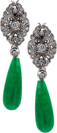 Pendeloque-Ohrhänger mit Brillanten und Jade - фото 1