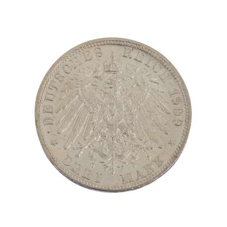 Dt. Kaiserreich / Württemberg - 3 Mark 1909 PP-, - photo 2