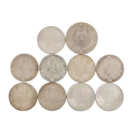 Dt. Kaiserreich / Württemberg - Kleinkonvolut von 10 Silbermünzen, - photo 2