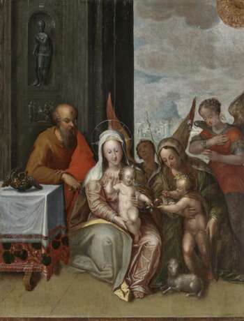 Süddeutsch oder österreichisch Ende 16. Jahrhundert. Heilige Familie mit Hl. Elisabeth und dem Johannesknaben - photo 1