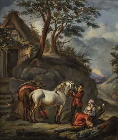 Unbekannt 18. Jahrhundert (?). Bauern mit Pferden - Foto 1