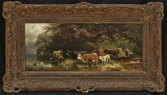 Voltz, Johann Friedrich . Hirtin mit Herde und Hund am Wasser  - photo 2
