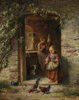 Beim Füttern der Hühner 